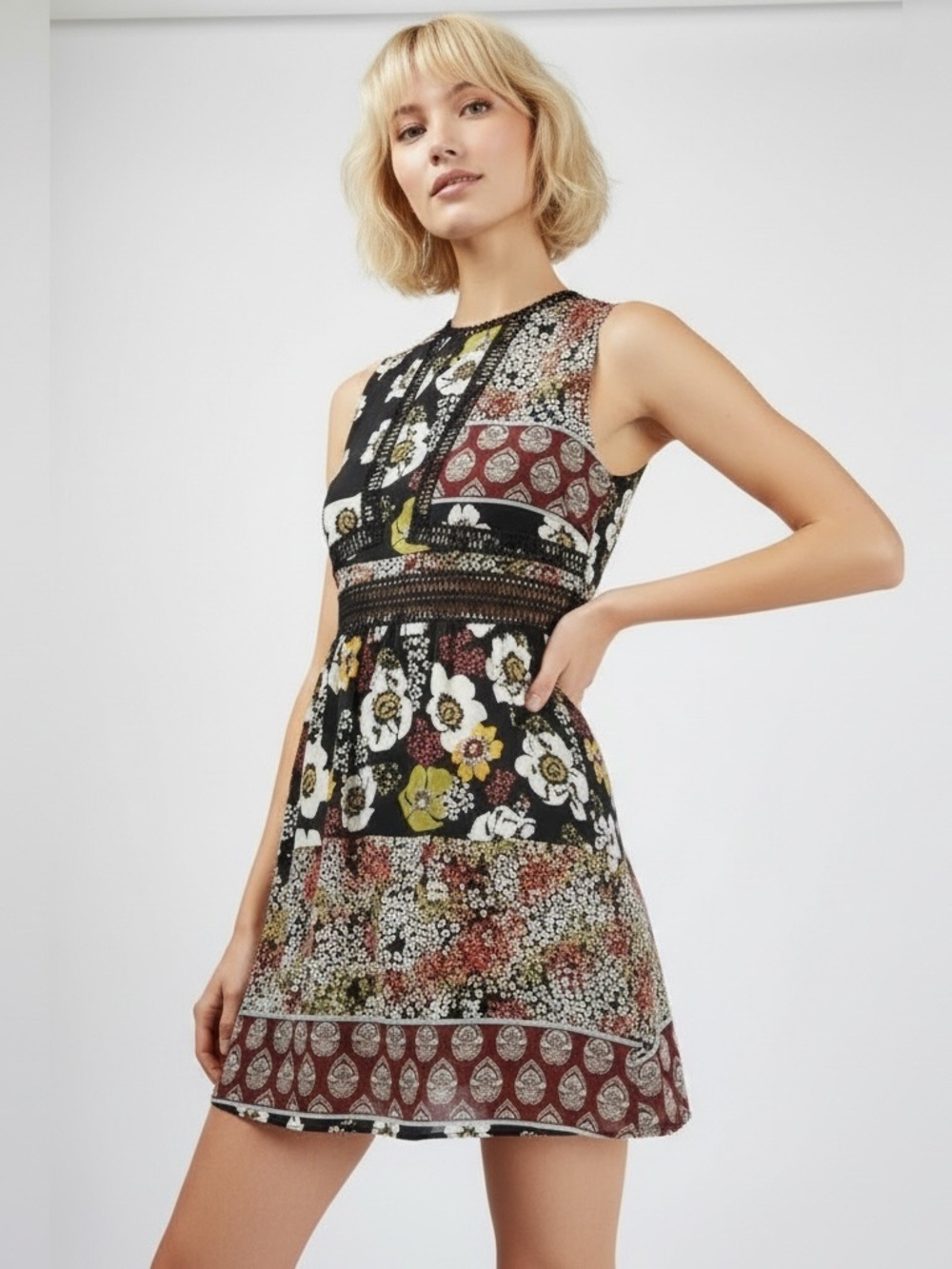 #141 Topshop Floral Patchwork Dress Size 6